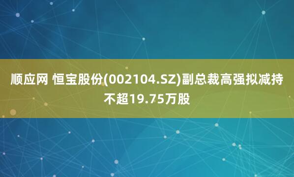 顺应网 恒宝股份(002104.SZ)副总裁高强拟减持不超19.75万股