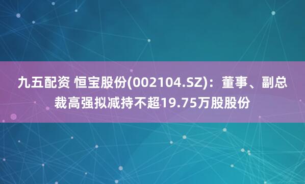 九五配资 恒宝股份(002104.SZ)：董事、副总裁高强拟减持不超19.75万股股份