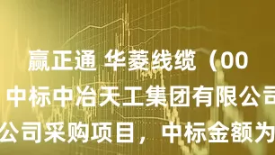 赢正通 华菱线缆（001208）：中标中冶天工集团有限公司采购项目，中标金额为70418万元